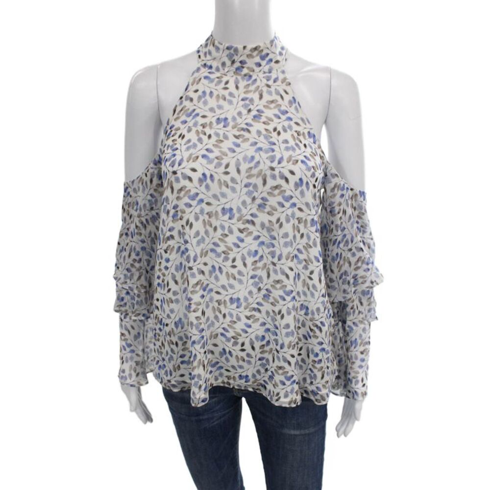 Intermix Women White Silk Floral Halter Blouse Long Sleeve Size S
